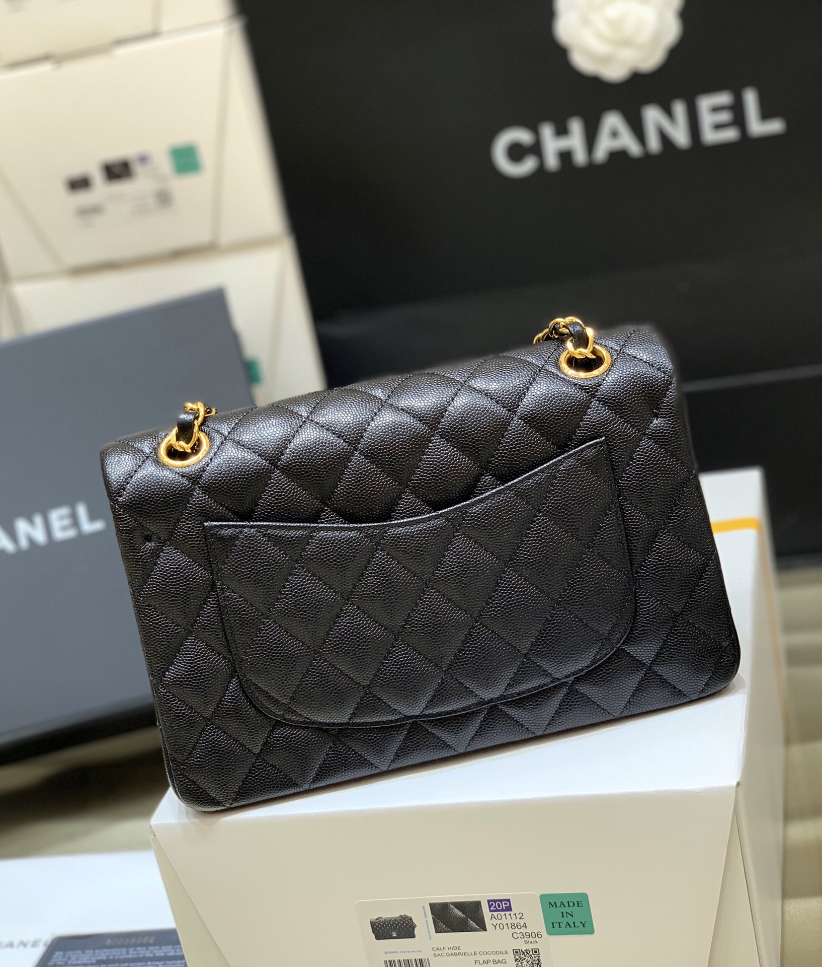 Ch@nel Flap Bag-(Black Inside)Caviar-23CM