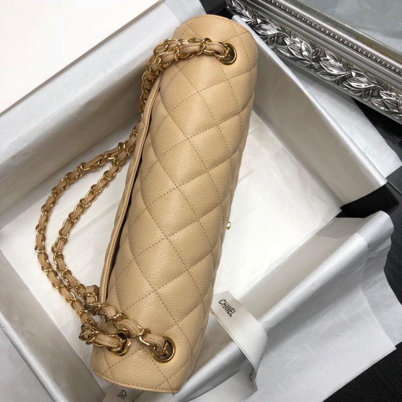Ch@nel Flap Bag-Cavir Leather-Gold-30CM