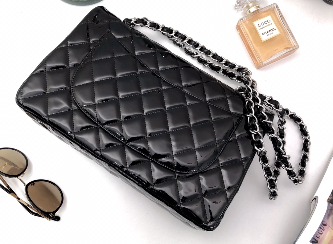 Ch@nel Flap Bag-Silver Hardware-30CM