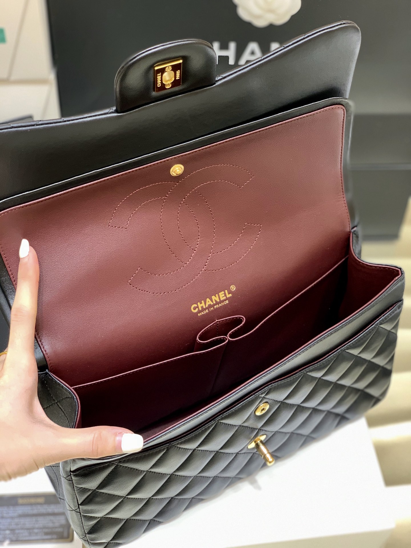 Ch@nel Flap Bag-Lambskin-Gold-30CM