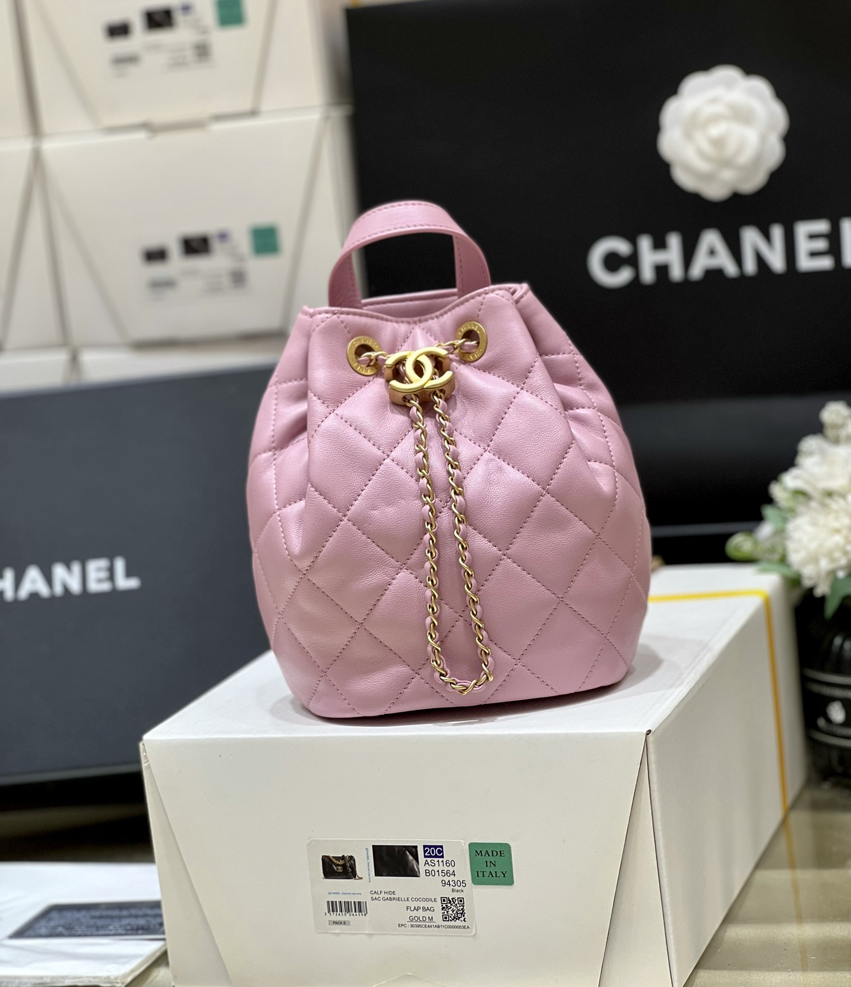 Ch@nel Drawstring Bucket Backpack -16.5*20*11.5CM
