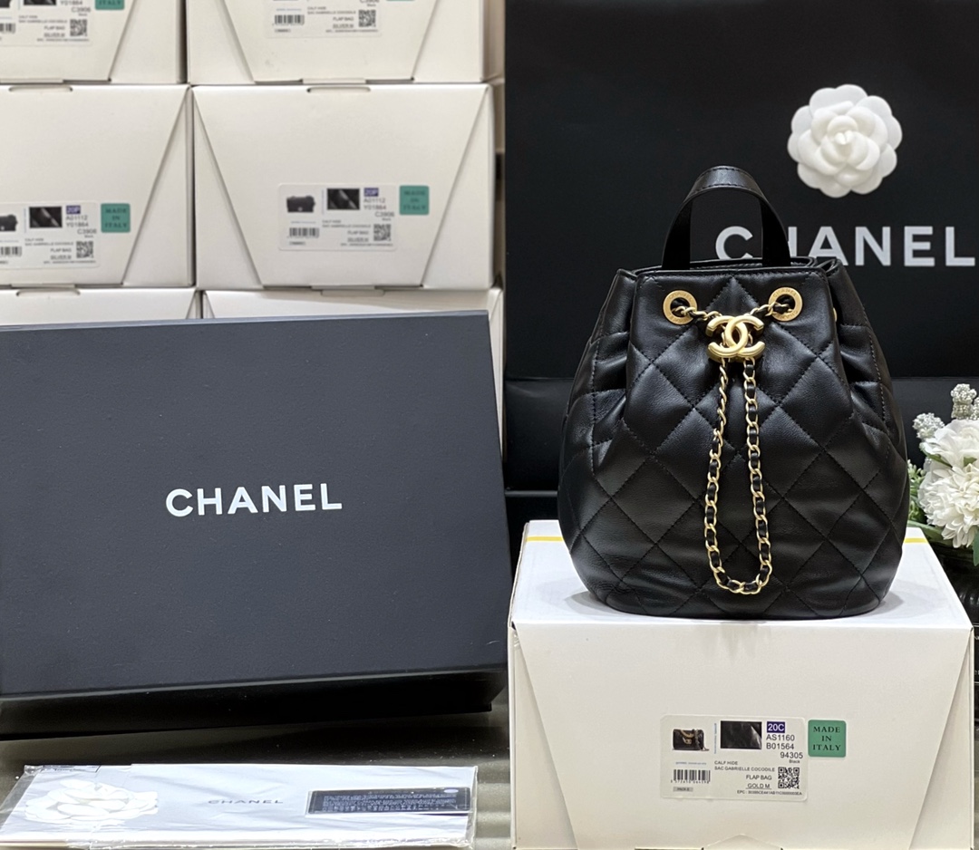 Ch@nel Drawstring Bucket Backpack -16.5*20*11.5CM