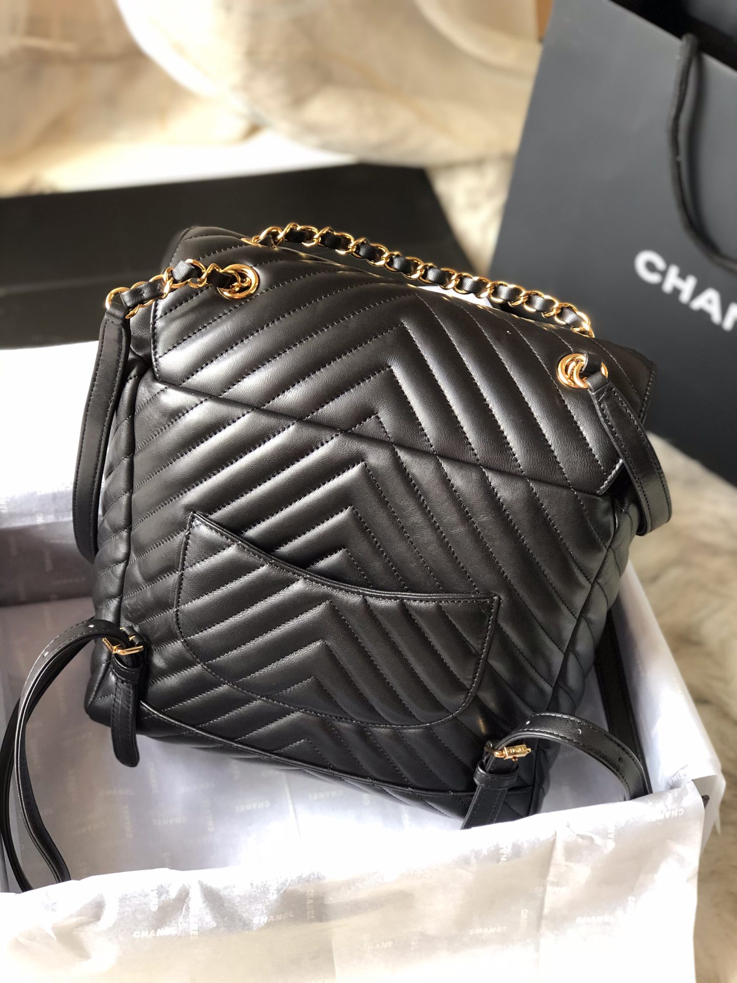 Ch@nel Backpack-Gold Hardware-20*25*10&30*25*15CM