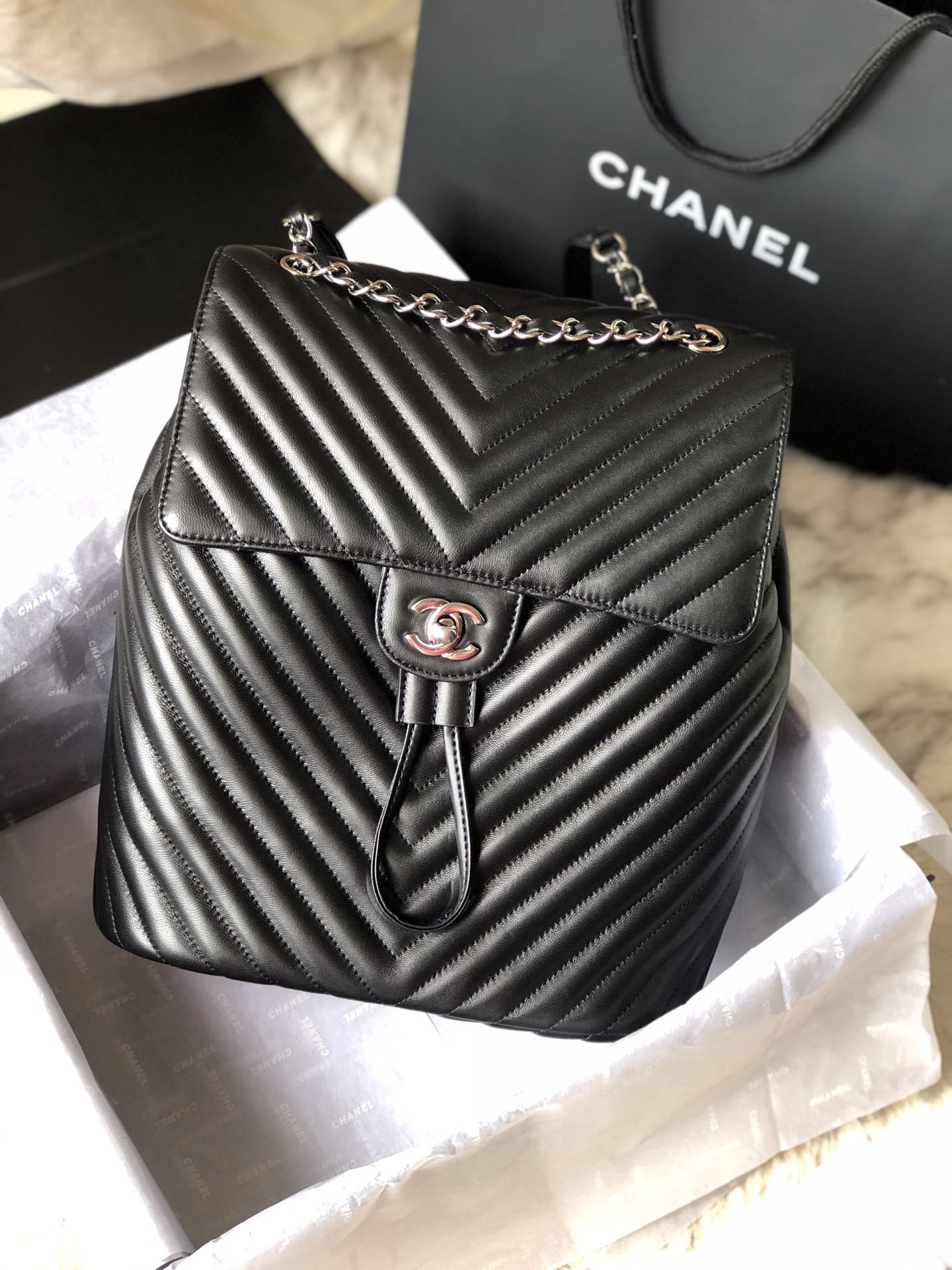 Ch@nel Backpack-Silver Hardware-20*25*10&30*25*15CM