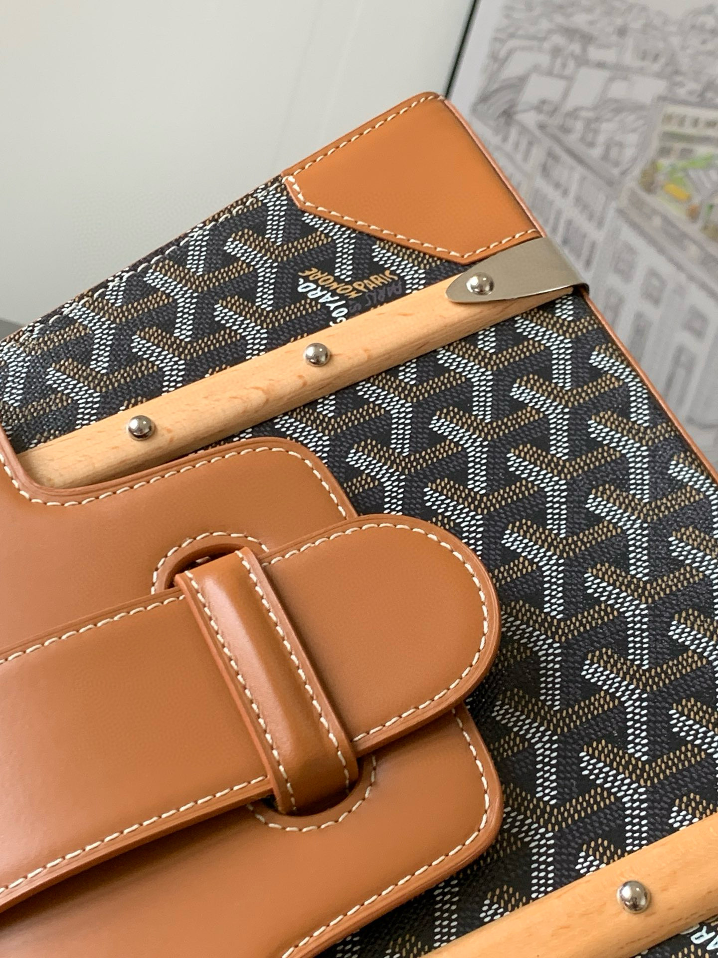 Go*ard coated canvas and leather saigon top handle bag-20*12*28cm