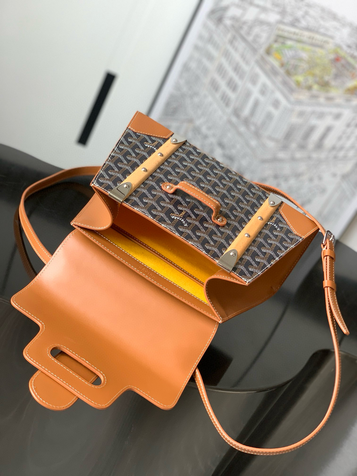 Go*ard coated canvas and leather saigon top handle bag-20*12*28cm