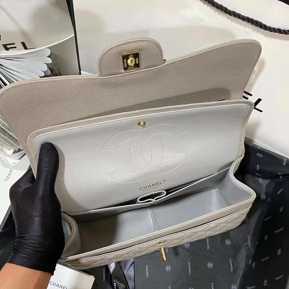 Ch@nel Flap Bag-Caviar-Gold-30CM