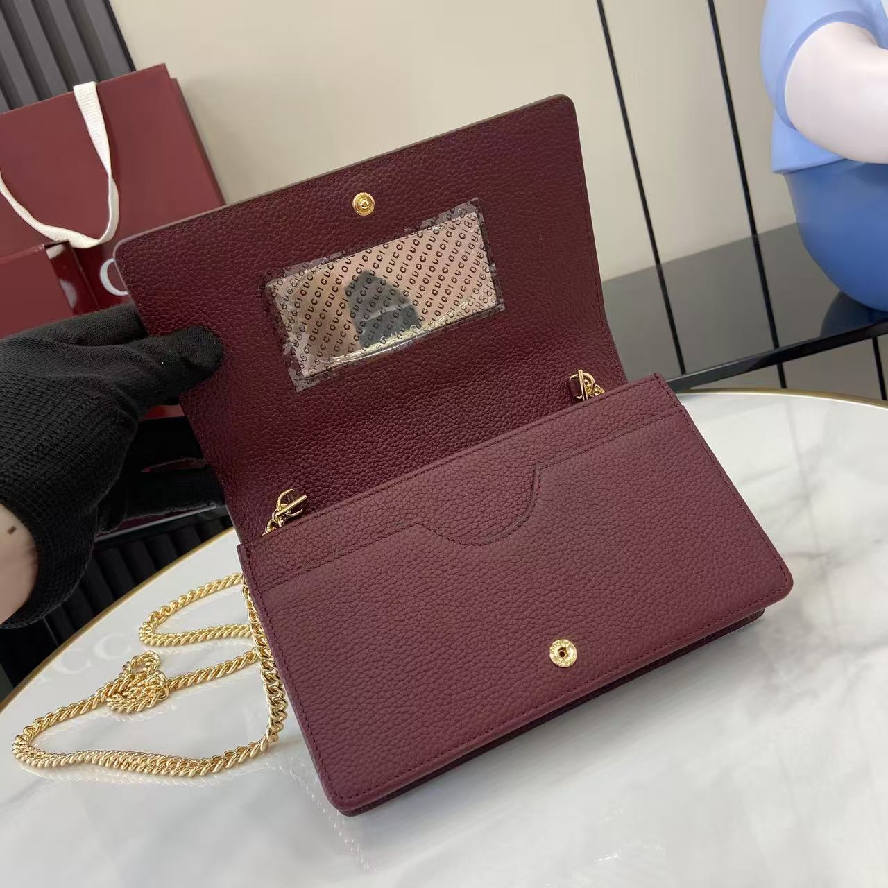Gvc*1 wallet on chain in black leather-20*12.5*4cm