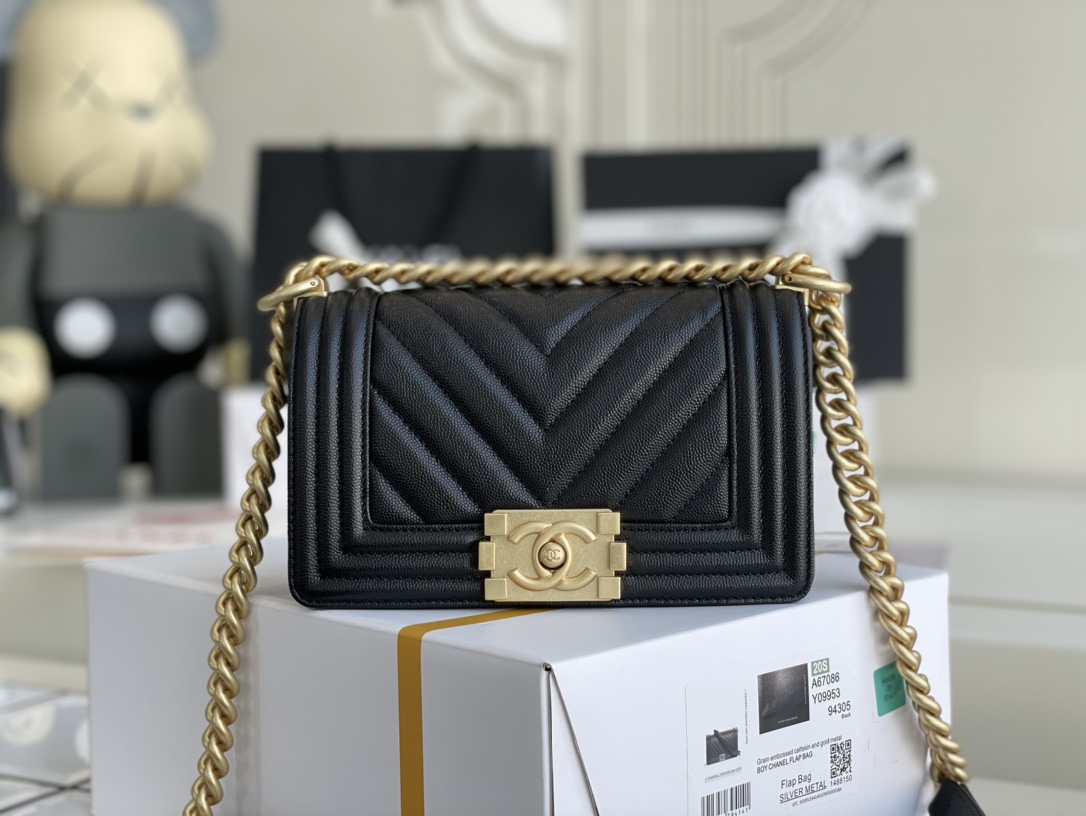 Ch@nel Boy Bag-Caviar-20CM