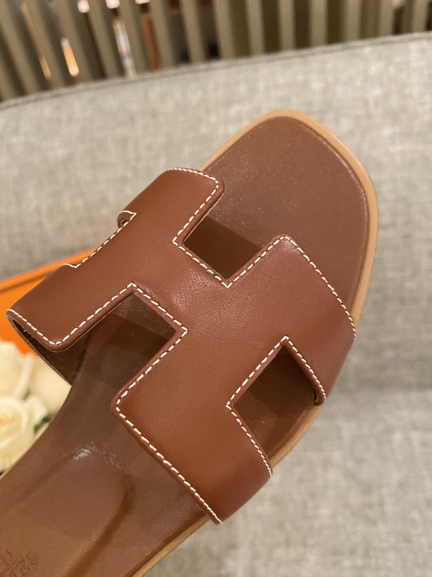 H**mes slippers in smooth leather
