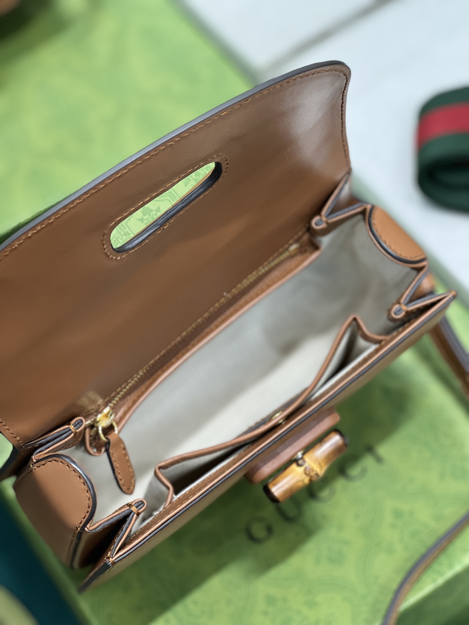 G*u*i top handle bag with bamboo-17*12*7.5&21*15*7cm