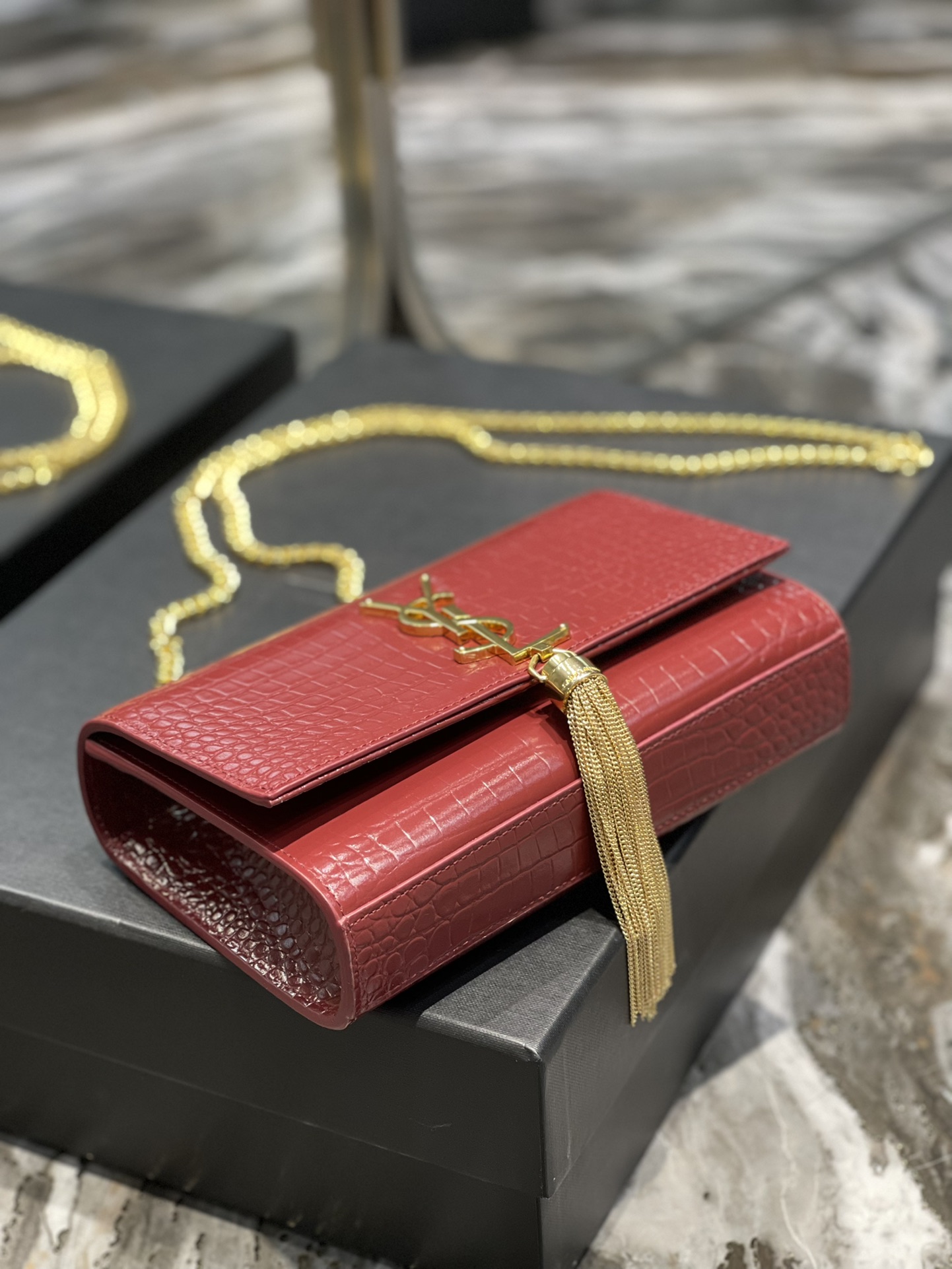 Y*L kate medium with tassle in crocodile leather-20x13.5x5.5ccm