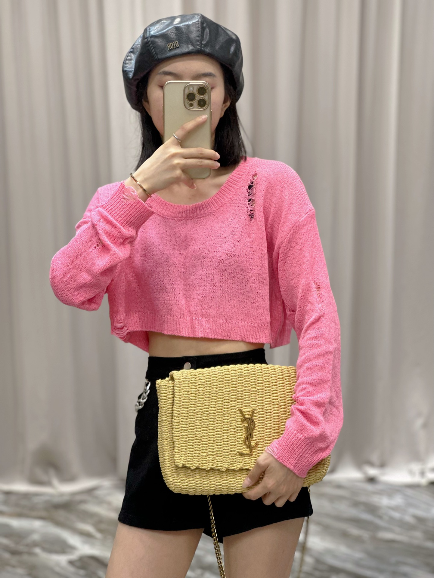 Y*L kate with raffia-28.5×20×6cm