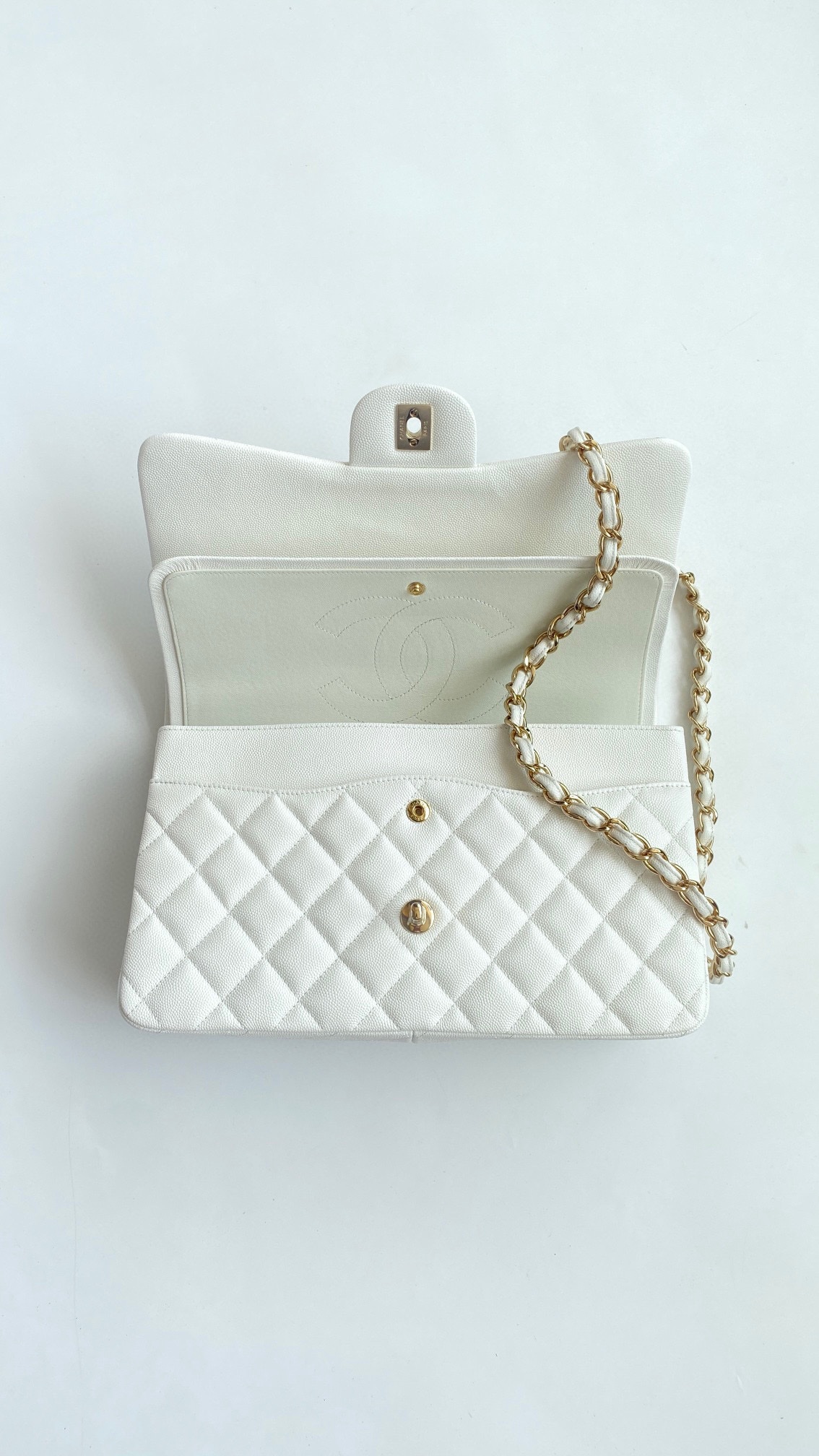 Ch@nel Flap Bag-Cavir Leather-Gold-30CM