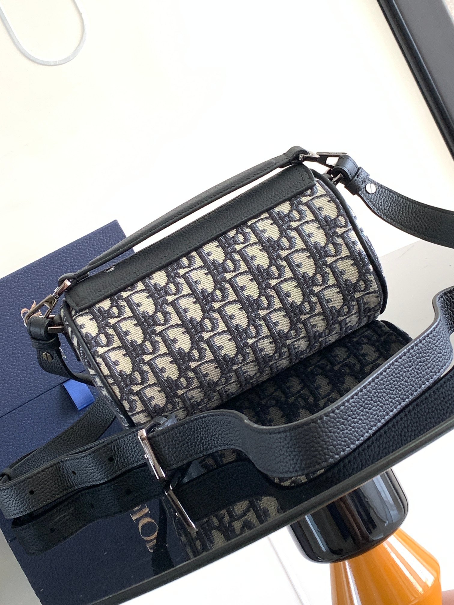 D*or oblique roller barrel crossbody bag-21 x 12.5 x 12.5cm