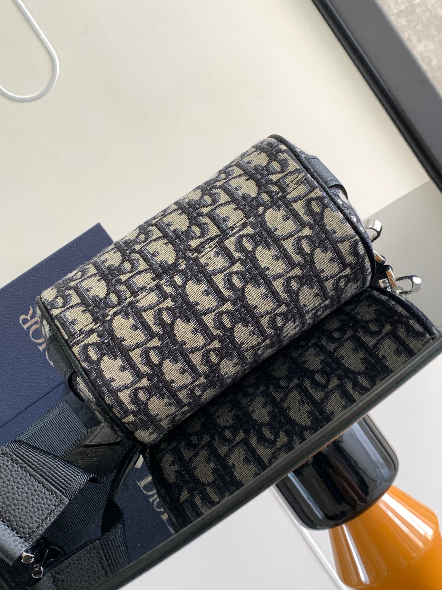 D*or oblique roller barrel crossbody bag-17*11.5*11.5cm