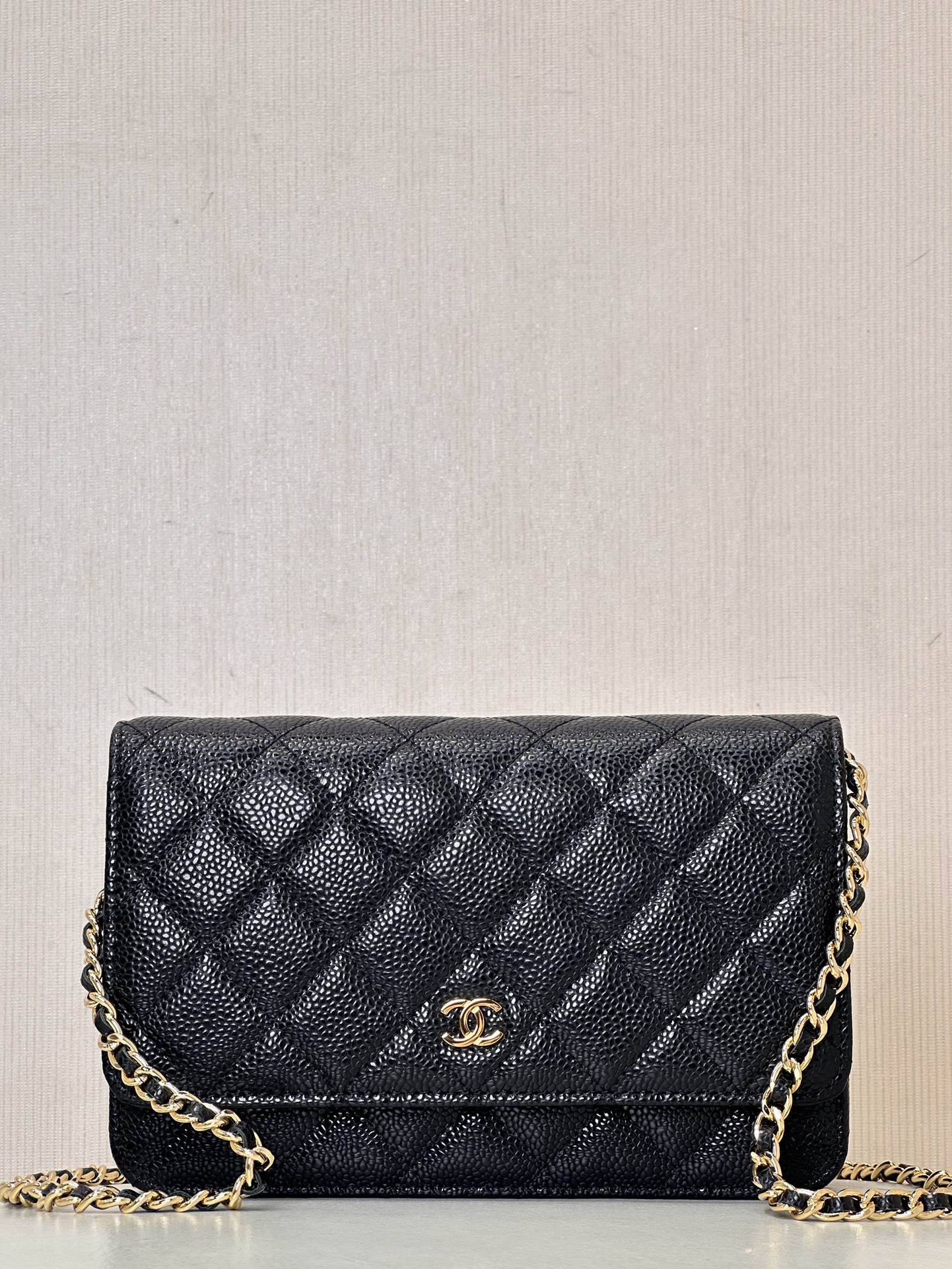 Ch@nel Wallet On Chain-Caviar Leather-Gold Hardware-19*12*3.5CM