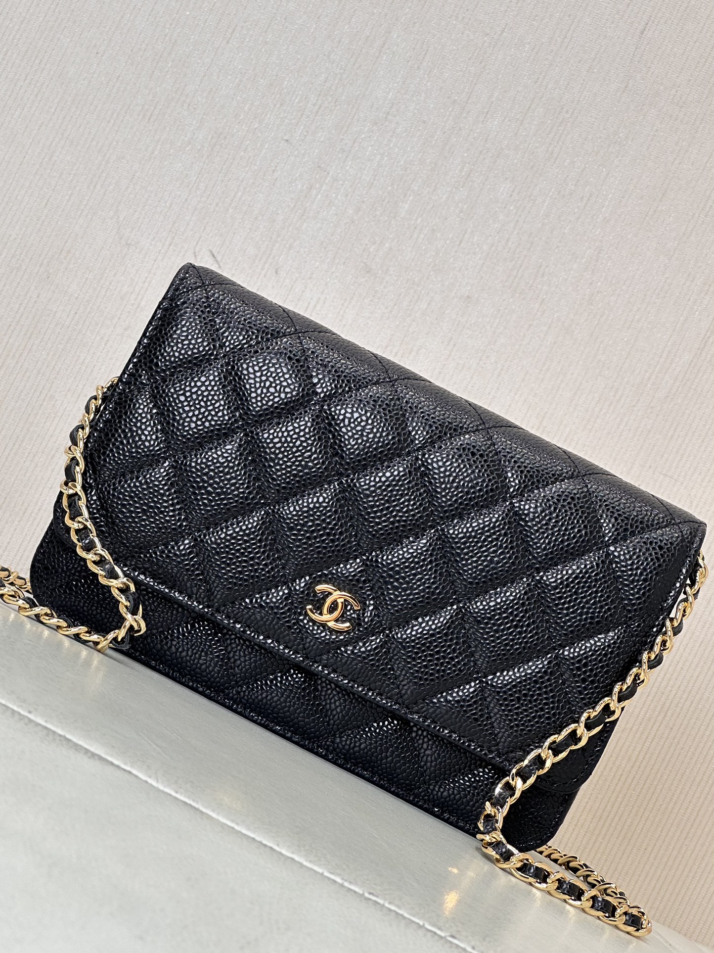 Ch@nel Wallet On Chain-Caviar Leather-Gold Hardware-19*12*3.5CM