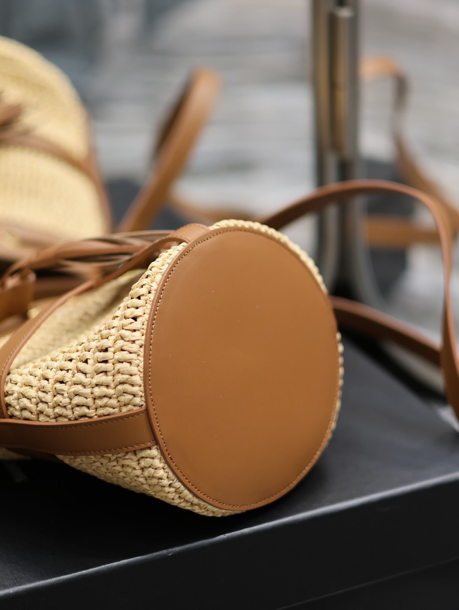 Y*L raffia straw craft bucket bag-22×15×15cm