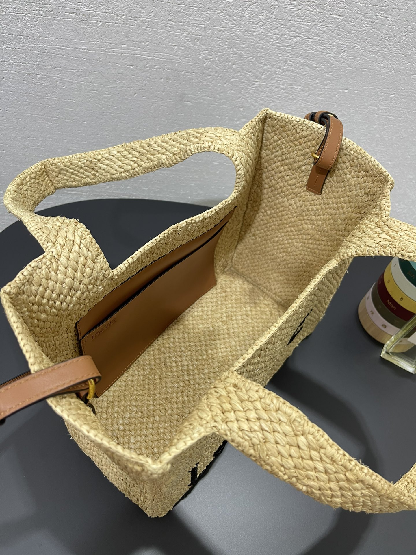 L0ew* raffia font tote bag-30✕15✕25.5cm