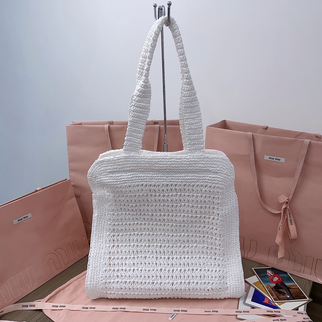 M*um*u crochet raffia tote bag-38.5x 40 x10cm