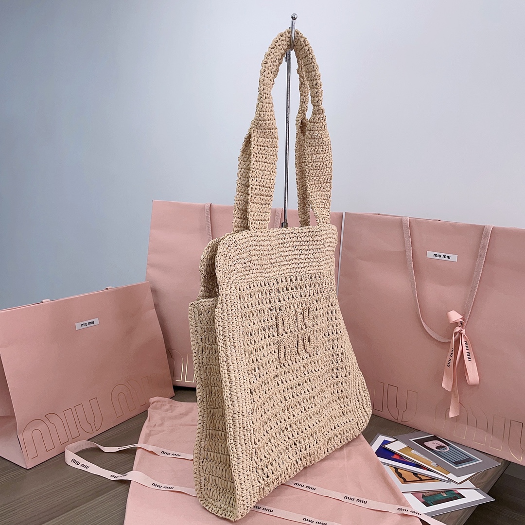 M*um*u crochet raffia tote bag-38.5x 40 x10cm