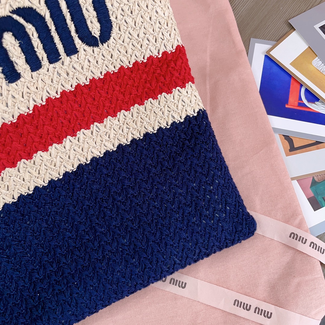 M*um*u striped crochet tote bag-30x38cm