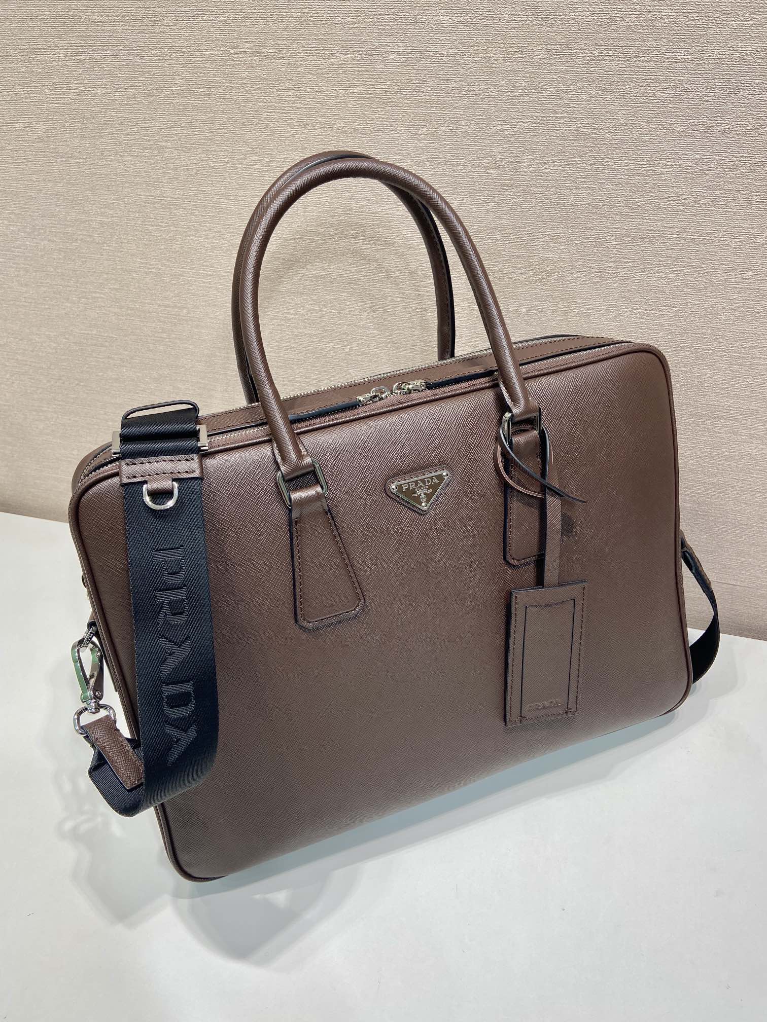 Pra*a 2vg039 saffiano leather tote bag-38*28*6.5cm