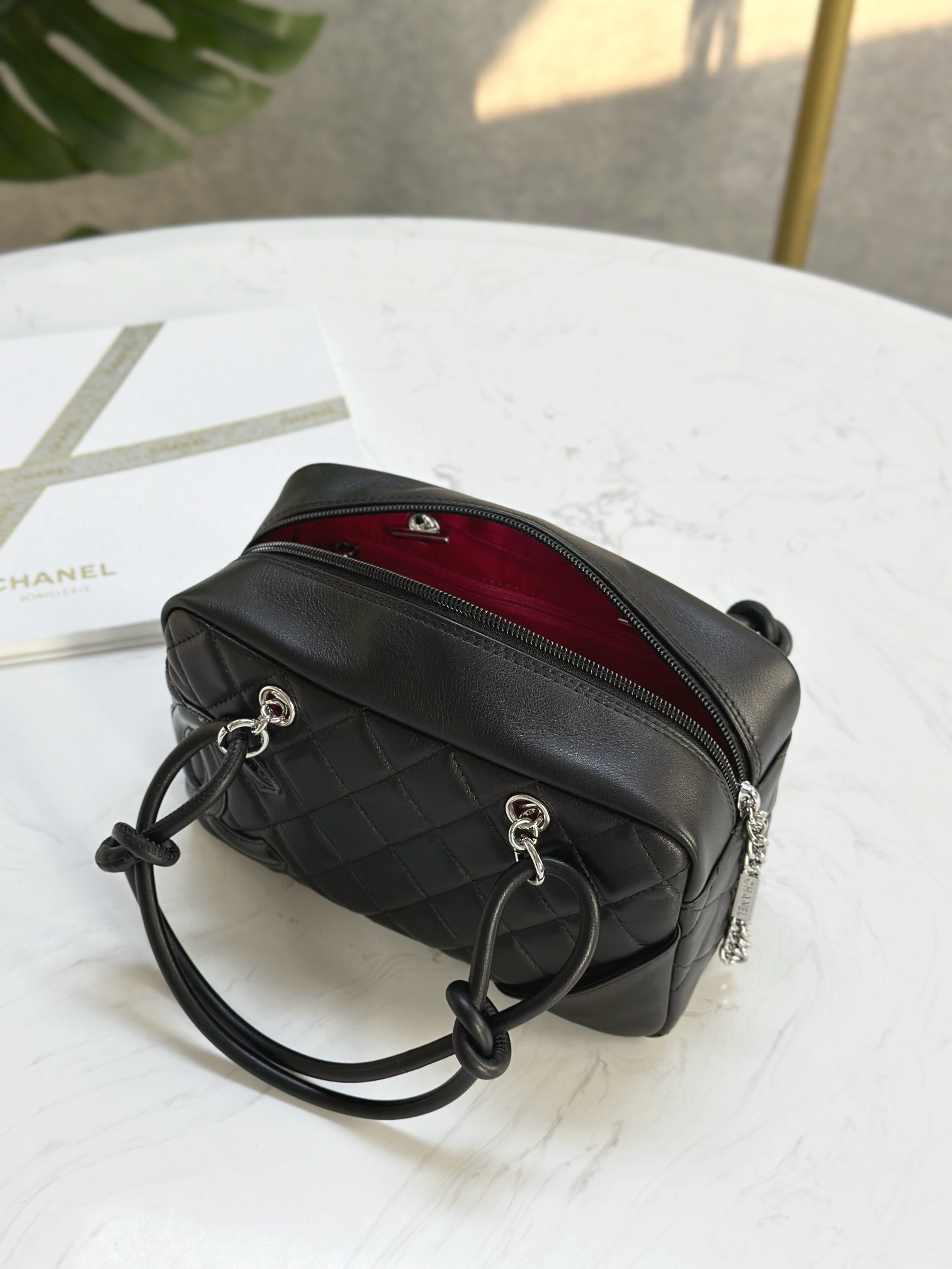 Ch@nel Calfskin Quilted Small Cambon Bowler Black-19.5*10.5*9CM