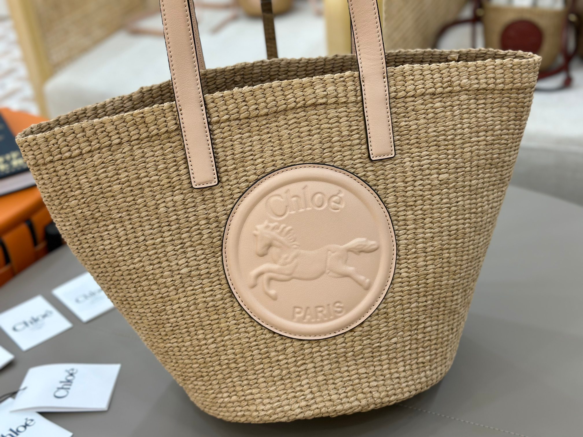Ch10é horse medal basket in natural fibers-46*27*30cm