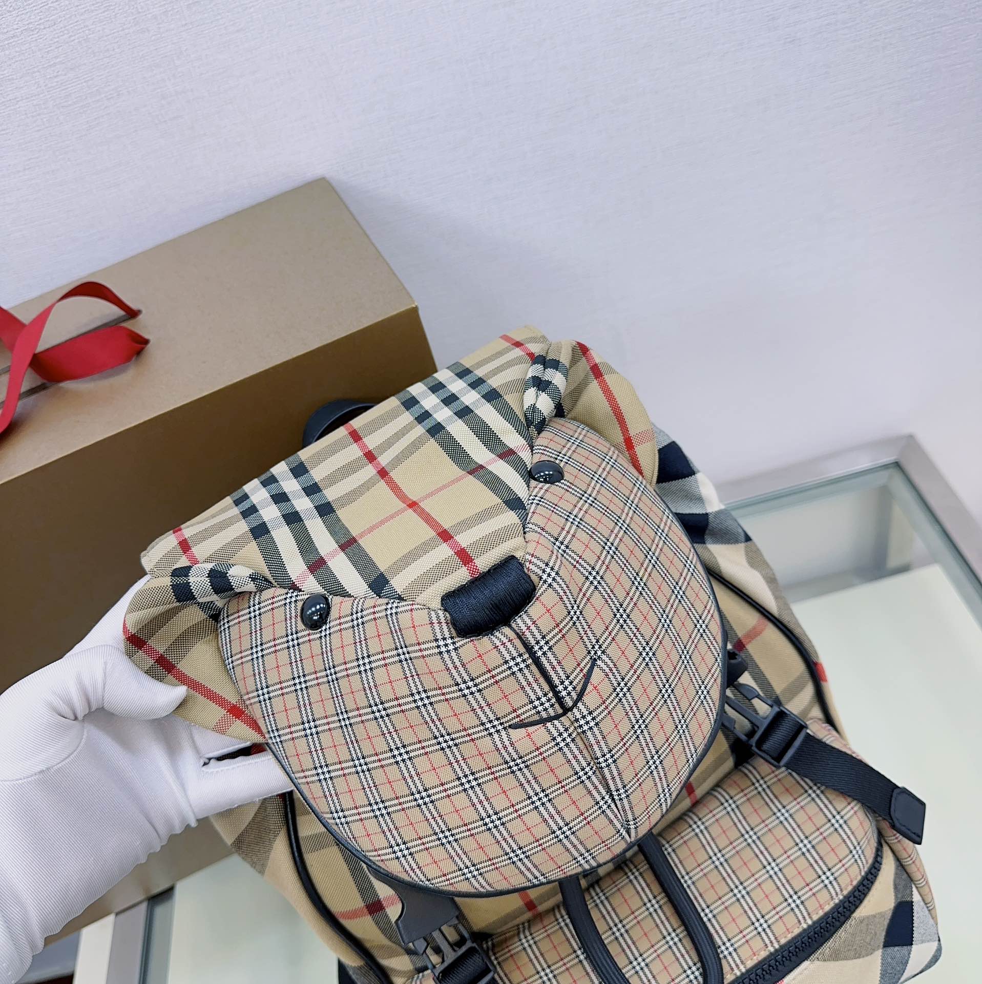 Bv*b*rry unisex thomas bear check cotton backpack-26*35*11cm